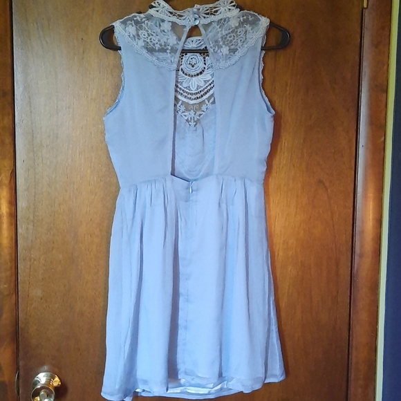 Powder Blue Lace Top Mini Dress - Picture 2 of 10